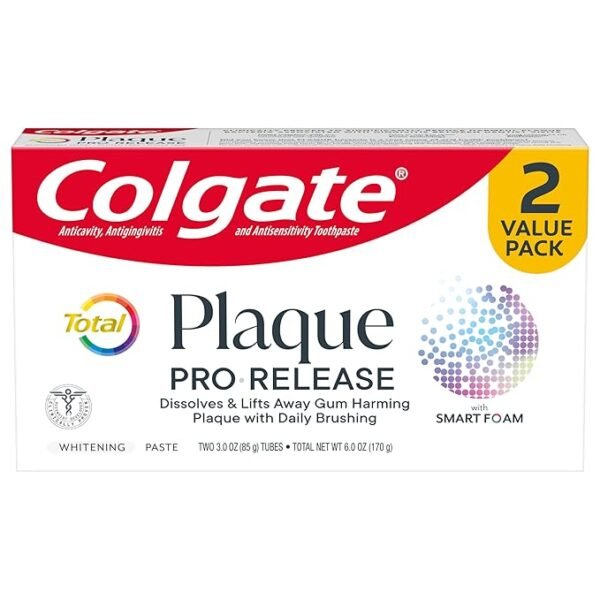 Colgate Total Plaque Pro Release Whitening Toothpaste, 2 Pack, 3.0 Oz Tubes