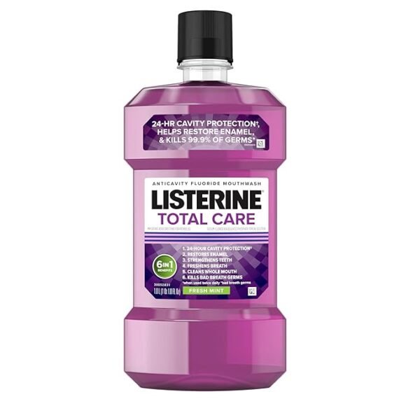 Listerine Total Care Anticavity Fluoride Mouthwash, 6 Benefits in 1 Oral Rinse Helps Kill 99% of Bad Breath Germs, Prevents Cavities, Strengthens Teeth, ADA-Accepted, Fresh Mint, 1 L - Image 8