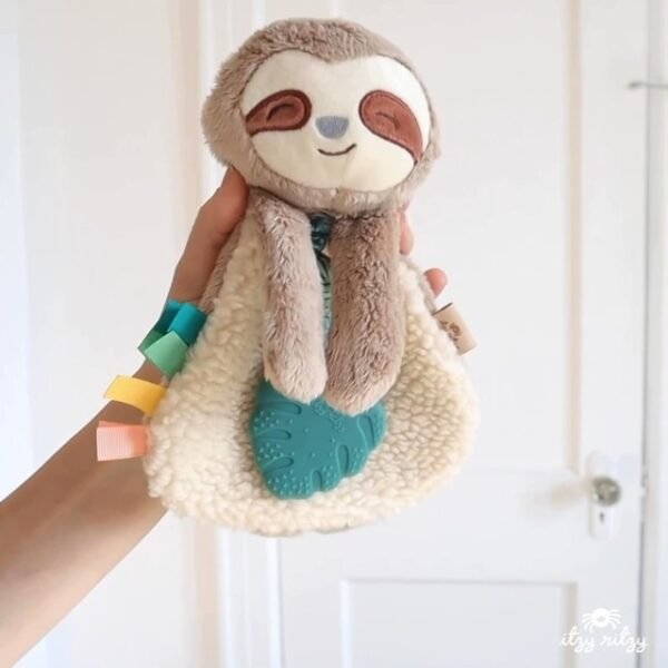 Itzy Ritzy - Itzy Lovey Including Teether - Baby Lovey with Teether, Textured Ribbons & Dangle Arms - Features Crinkle Sound, Sherpa Fabric and Minky Plush (Sloth) - Image 7