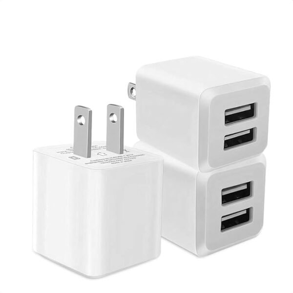 3- Pack, USB Wall Charger, Dual Port USB Cube Power Adapter Charger Plug Block Charging Box, Dual Port Wall Fast Charging Adapter, Compatible for i Phone 15 14 13 12 11