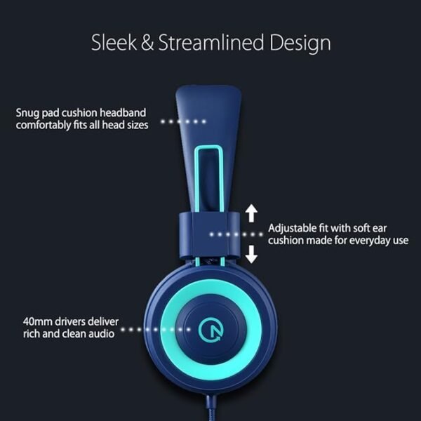 Kids Headphones - noot products K11 Foldable Stereo Tangle-Free 3.5mm Jack Wired Cord On-Ear Headset for Children/Teens/Boys/Girls/Smartphones/School/Kindle/Airplane Travel/Plane/Tablet (Navy/Teal - Image 6