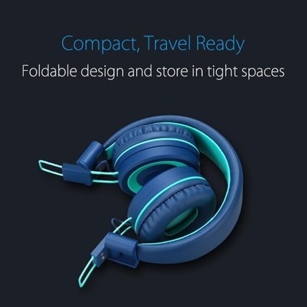 Kids Headphones - noot products K11 Foldable Stereo Tangle-Free 3.5mm Jack Wired Cord On-Ear Headset for Children/Teens/Boys/Girls/Smartphones/School/Kindle/Airplane Travel/Plane/Tablet (Navy/Teal - Image 3