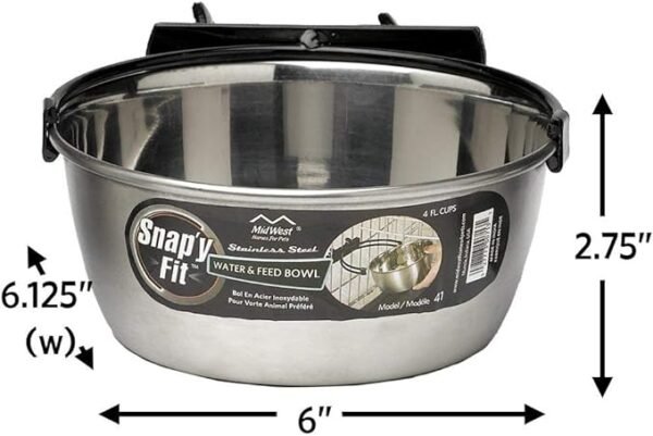 MidWest Homes for Pets Snap'y Fit Stainless Steel Food Bowl / Pet Bowl, 1 qt. for Dogs & Cats, Silver - Image 3