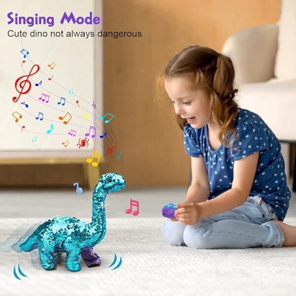 Koonie Dinosaur Toys for Girls, 2 Year Old Girl Toys, Purple Dinosaur Remote Control Reversible Sequins Dinosaur Toy Can Repeat Walk Roar Sing, Christmas Birthday Gifts for 2-7 Years Old Kids Toddlers - Image 2