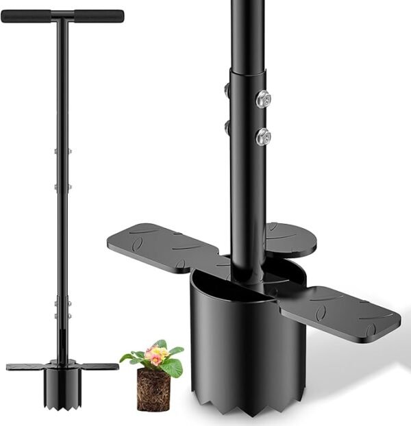 BreeRainz Bulb Planter Tool Long Handle,Height Adjustable Sod Plugger Tool w/ 3.5" Wide Serrated Base,Heavy Duty Dual-Peda Garden Tool for Planting Tulips, Iris, Daffodils,Soil Sampler Transplanting - Image 6