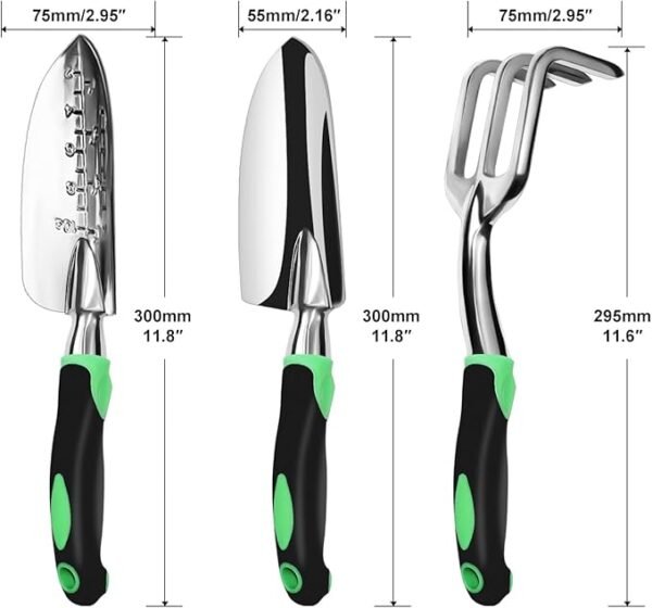 Garden Tool Set, 3 Pack Aluminum Heavy Duty Gardening Kit Includes Hand Trowel, Transplant Trowel and Cultivator Hand Rake with Soft Rubberized Non-Slip Ergonomic Handle, Garden Gifts - Image 5