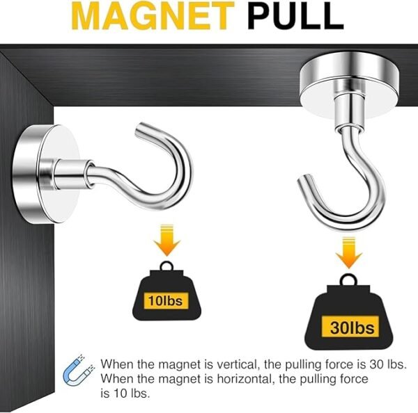 DIYMAG Magnetic Hooks, 30lbs+ Heavy Duty Magnetic Hooks Cruise for Hanging, Super Strong Magnet Hooks for Cruise Cabin, Refrigerator, Classroom, Magnetic Metal Hooks for Grill (Sliver, Pack of 20 - Image 2