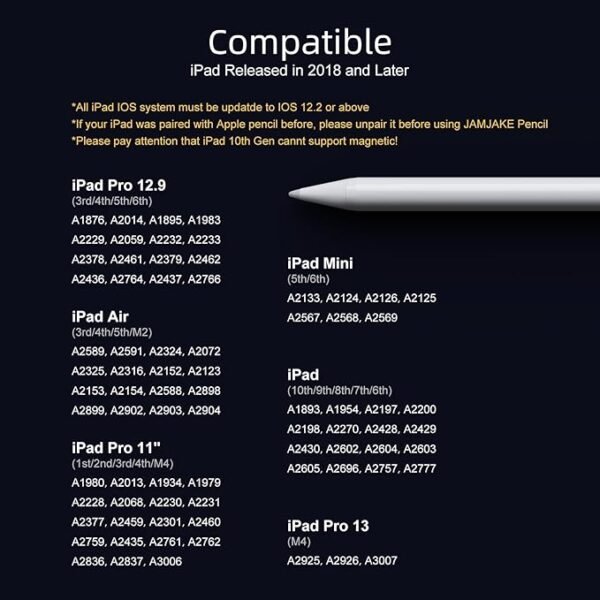 Stylus Pen for iPad 9th&10th Generation-2X Fast Charge Active Pencil Compatible with 2018-2024 Apple iPad Pro 11"/12.9"/M4, iPad Air 3/4/5/M2, iPad 6-10, iPad Mini 5/6 Gen-White - Image 6