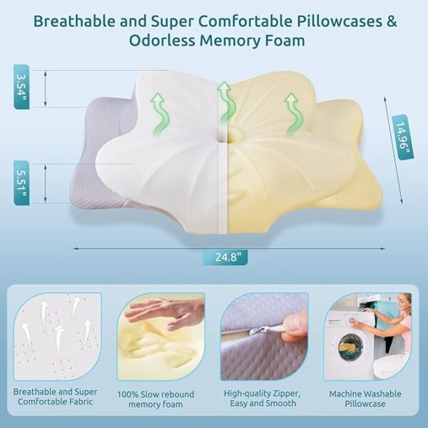 DONAMA Cervical Pillow for Neck and Shoulder,Contour Memory Foam Pillow,Ergonomic Neck Support Pillow for Side Back Stomach Sleepers with Pillowcase - Image 3