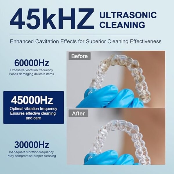 Upgraded Ultrasonic Retainer Cleaner, 45kHz Retainer Cleaner Machine for Denture Cleaner, Retainer Cleaner, Mouth Guard Cleaner, Night Guard Cleaner, Denture Cleaner with 200ML Dental Cleaning Pod - Image 4