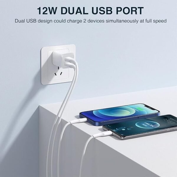 3- Pack, USB Wall Charger, Dual Port USB Cube Power Adapter Charger Plug Block Charging Box, Dual Port Wall Fast Charging Adapter, Compatible for i Phone 15 14 13 12 11 - Image 6