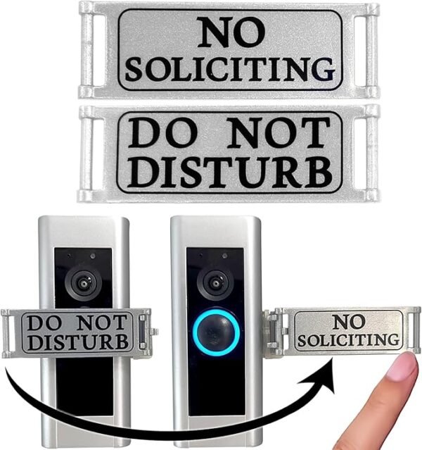 Universal Fitting Doorbell Cover that Rotates from DO NOT DISTURB to NO SOLICITING - Horizontal & Vertical Mode, Easy to Install, No Tools/Mods Needed - Sign Blocks Any Video or Standard Button Ring