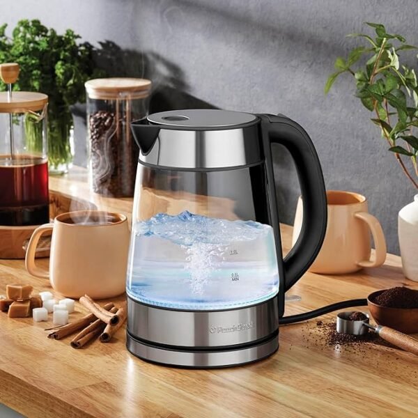 Speed-Boil Electric Kettle For Coffee & Tea - 1.7L Water Boiler 1500W, Borosilicate Glass, Easy Clean Wide Opening, Auto Shut-Off, Cool Touch Handle, LED Light. 360° Rotation, Boil Dry Protection - Image 5