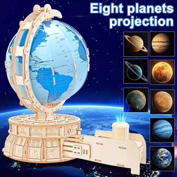 3D Wooden Puzzles for Adults Illuminated Globe with Stand 188pcs 3D Puzzles Model Kit Built-in LED Music Box Stem Toys Gifts for Adults/Teens - Image 5