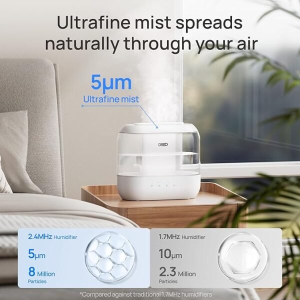 Dreo Humidifiers for Bedroom, Top Fill 4L Supersized Cool Mist Humidifier, 32H Runtime, 28 dB Quiet Ultrasonic Air Humidifier for Large Room, Plants, Baby Nursery, Indoor, Night Light, Easy to Clean - Image 3