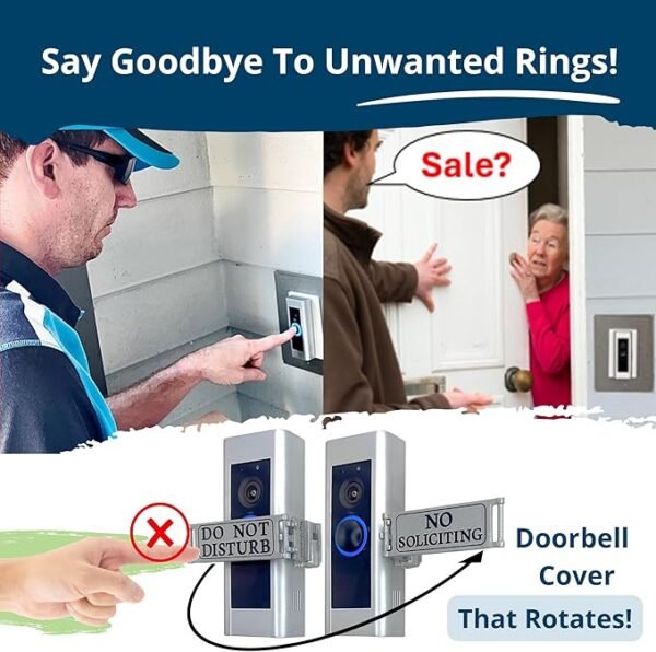 Universal Fitting Doorbell Cover that Rotates from DO NOT DISTURB to NO SOLICITING - Horizontal & Vertical Mode, Easy to Install, No Tools/Mods Needed - Sign Blocks Any Video or Standard Button Ring - Image 5