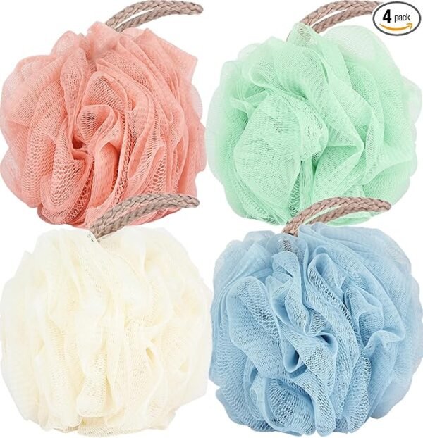 Fu Store Loofah Sponge Shower Loofahs 50g Bath Sponges Mesh Balls 4 Colors for Body Scrubber Exfoliator Wash Back Scrubber Bathroom Men Women - 4 Pack Scrubbers Cleaning Bathing Accessories - Image 7