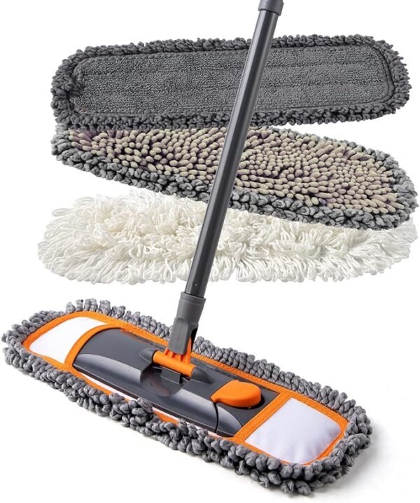 Mops for Floor Cleaning with 3 Different Washable Mop Pads and Extendable 55” Long Handle, Multifunction Dust Mop for Hardwood,Marble,Tile Floor Mopping,Orange